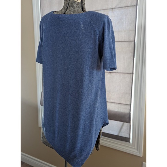 Theory Size L/G Beautiful Blue Short Sleeve Cotton & Cashmere Sweater Top - Picture 6 of 12